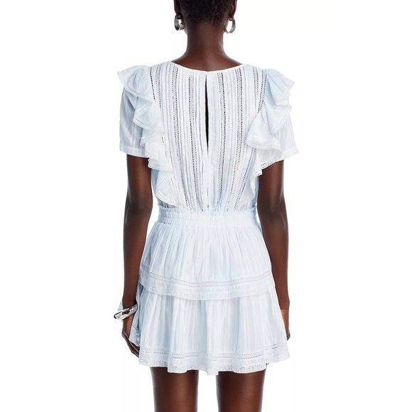 Like New LoveShackFancy Silk Chiffon Natasha Mini Dress in Baby Blue Hand Dye - Picture 9 of 10